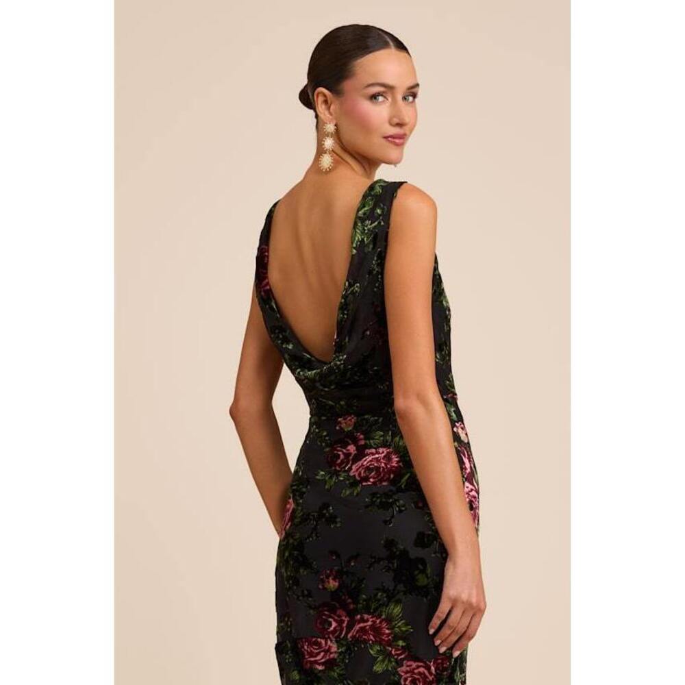 Lulus Declan Black Floral Burnout Cowl Back Maxi Dress - Size XS